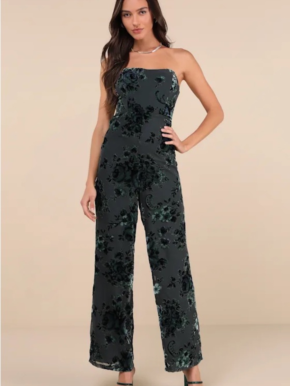 Lulus Charismatic Splendor Teal Velvet Burnout Strapless Jumpsuit